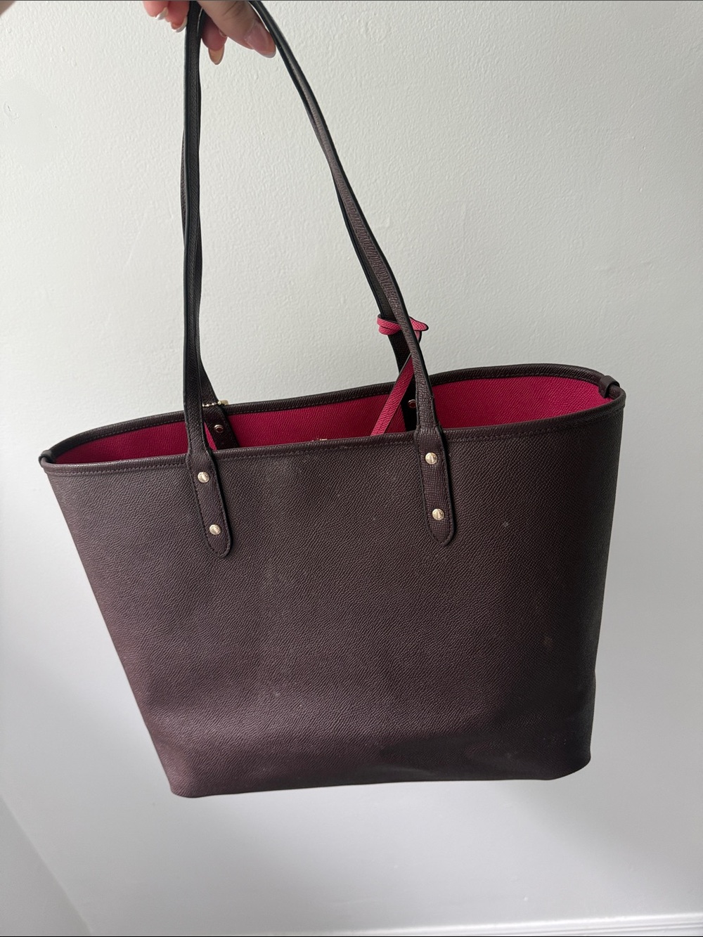Brown/Pink Reversible Coach Leather Tote - Picture 2 of 3